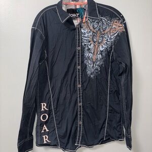 Roar signature western rodeo button up shirt dark gray mens M